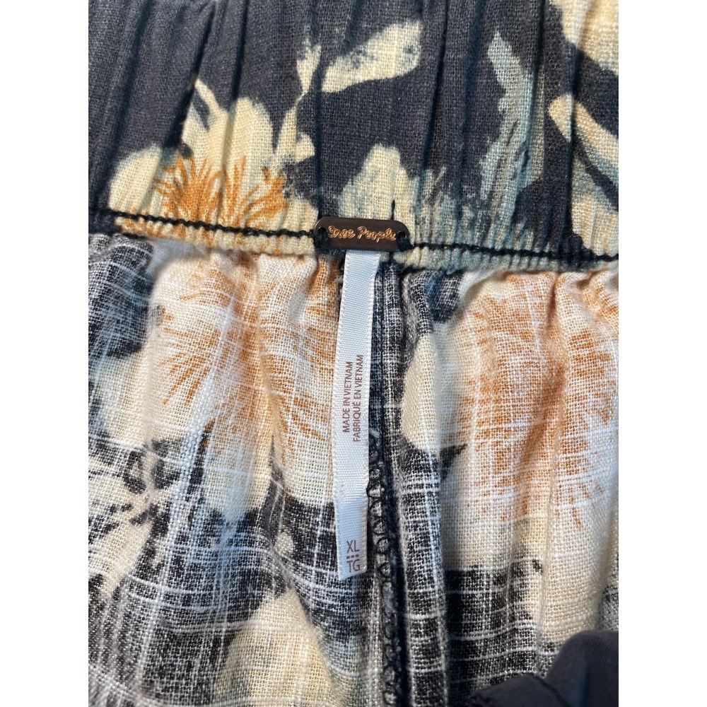 Free People Pants Womens XL Gray Linen Blend Wide Leg Floral Ankle Pull On Boho - Picture 6 of 9